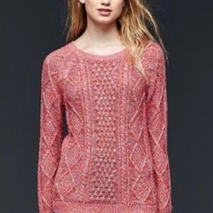 Gap Women’s Aran Cable Knit‎ Pullover Pink Marled Cotton Sweater Size Small